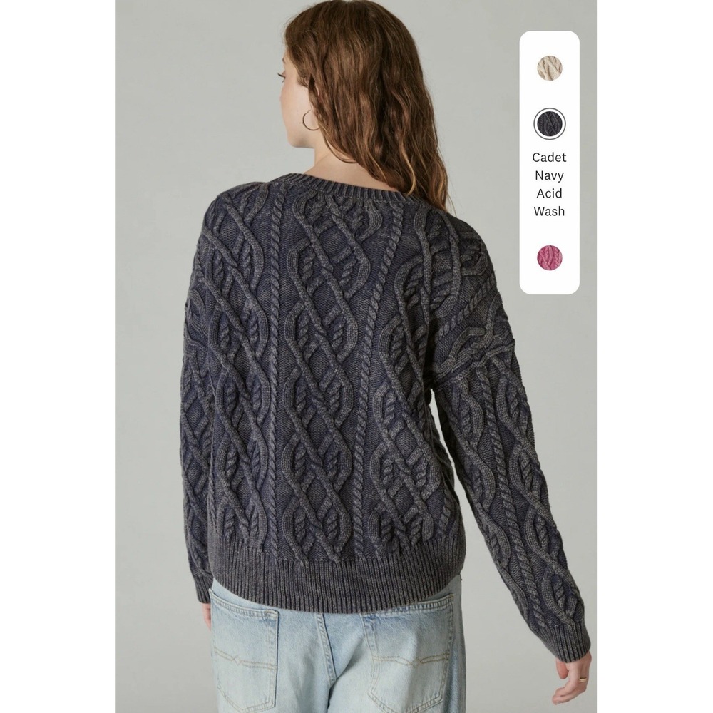 NWT Lucky Brand Fisherman‎ Chunky Cable Knit Pull Over Sweater Blue Comfy Wom XL - Picture 11 of 11